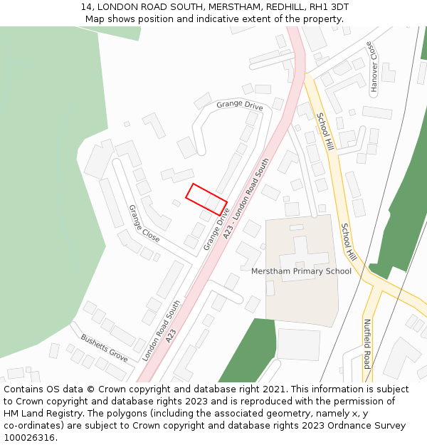 14, LONDON ROAD SOUTH, MERSTHAM, REDHILL, RH1 3DT: Location map and indicative extent of plot