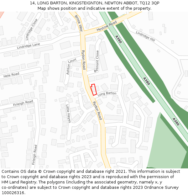 14, LONG BARTON, KINGSTEIGNTON, NEWTON ABBOT, TQ12 3QP: Location map and indicative extent of plot