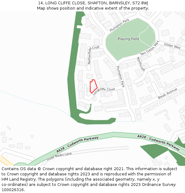 14, LONG CLIFFE CLOSE, SHAFTON, BARNSLEY, S72 8WJ: Location map and indicative extent of plot