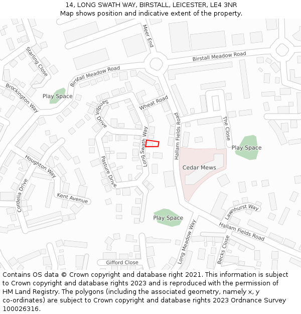 14, LONG SWATH WAY, BIRSTALL, LEICESTER, LE4 3NR: Location map and indicative extent of plot