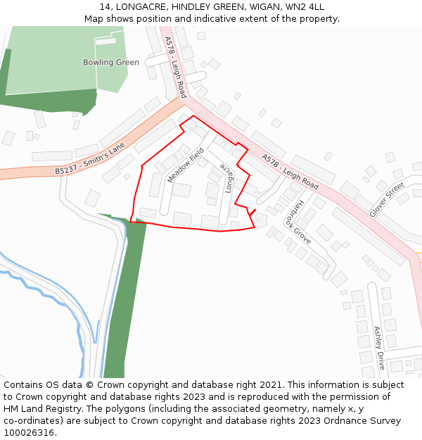 14, LONGACRE, HINDLEY GREEN, WIGAN, WN2 4LL: Location map and indicative extent of plot