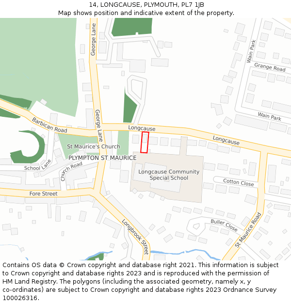 14, LONGCAUSE, PLYMOUTH, PL7 1JB: Location map and indicative extent of plot