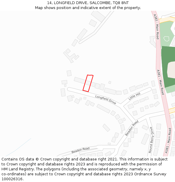 14, LONGFIELD DRIVE, SALCOMBE, TQ8 8NT: Location map and indicative extent of plot