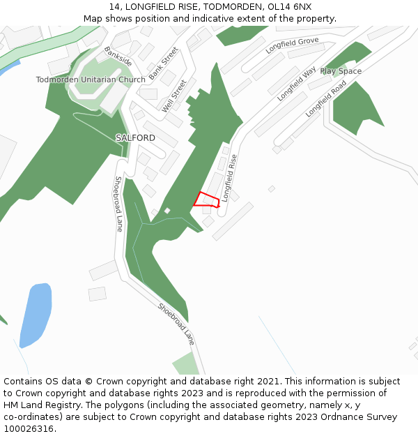 14, LONGFIELD RISE, TODMORDEN, OL14 6NX: Location map and indicative extent of plot