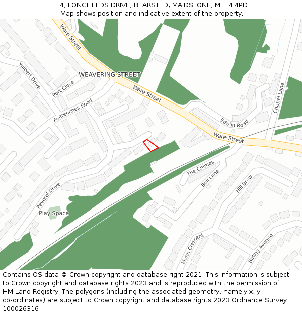 14, LONGFIELDS DRIVE, BEARSTED, MAIDSTONE, ME14 4PD: Location map and indicative extent of plot