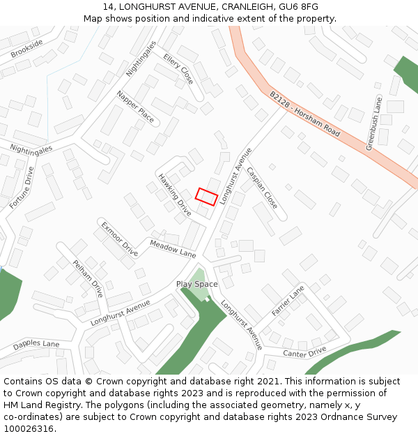 14, LONGHURST AVENUE, CRANLEIGH, GU6 8FG: Location map and indicative extent of plot