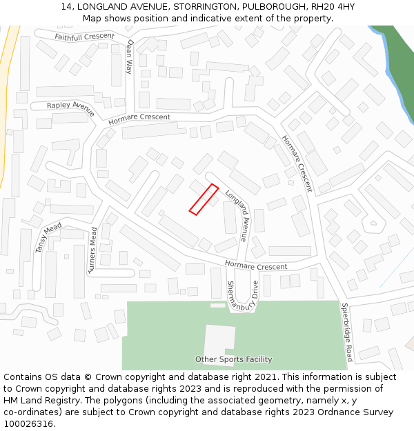 14, LONGLAND AVENUE, STORRINGTON, PULBOROUGH, RH20 4HY: Location map and indicative extent of plot