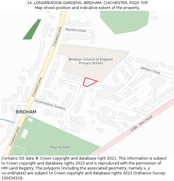 14, LONGMEADOW GARDENS, BIRDHAM, CHICHESTER, PO20 7HP: Location map and indicative extent of plot