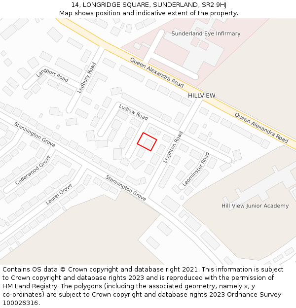 14, LONGRIDGE SQUARE, SUNDERLAND, SR2 9HJ: Location map and indicative extent of plot