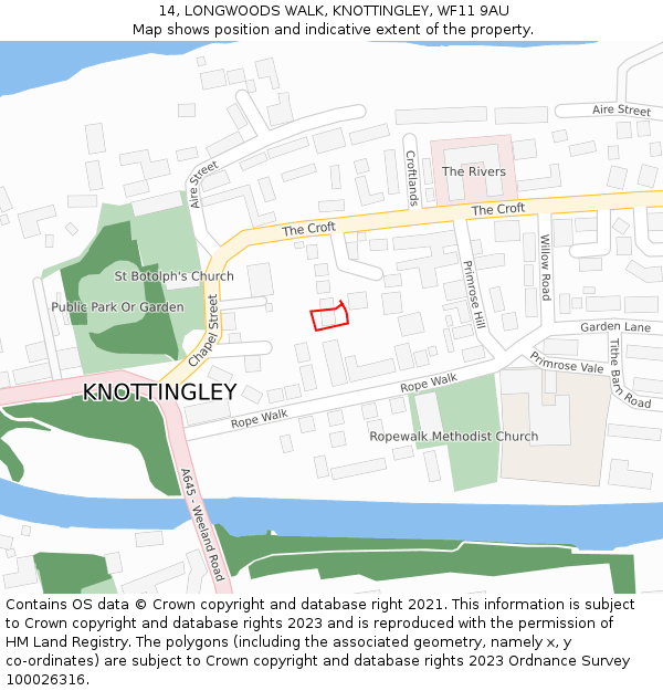 14, LONGWOODS WALK, KNOTTINGLEY, WF11 9AU: Location map and indicative extent of plot