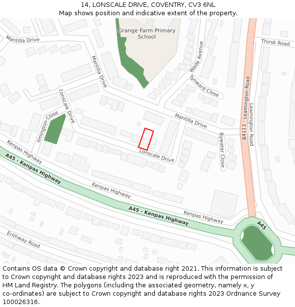 14, LONSCALE DRIVE, COVENTRY, CV3 6NL: Location map and indicative extent of plot