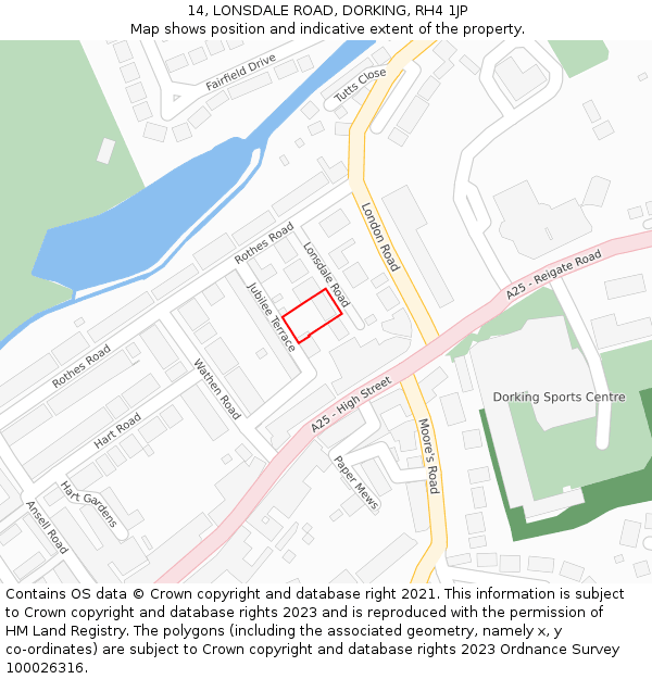 14, LONSDALE ROAD, DORKING, RH4 1JP: Location map and indicative extent of plot