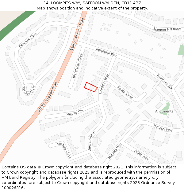 14, LOOMPITS WAY, SAFFRON WALDEN, CB11 4BZ: Location map and indicative extent of plot