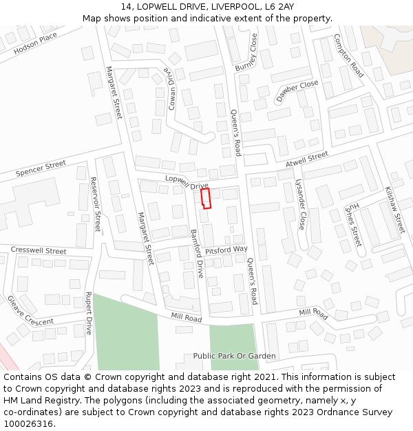 14, LOPWELL DRIVE, LIVERPOOL, L6 2AY: Location map and indicative extent of plot