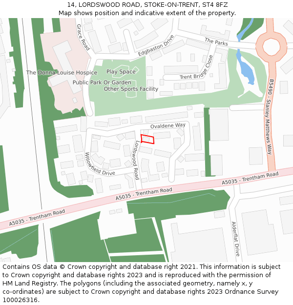 14, LORDSWOOD ROAD, STOKE-ON-TRENT, ST4 8FZ: Location map and indicative extent of plot