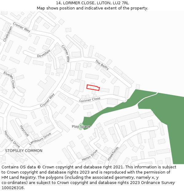 14, LORIMER CLOSE, LUTON, LU2 7RL: Location map and indicative extent of plot
