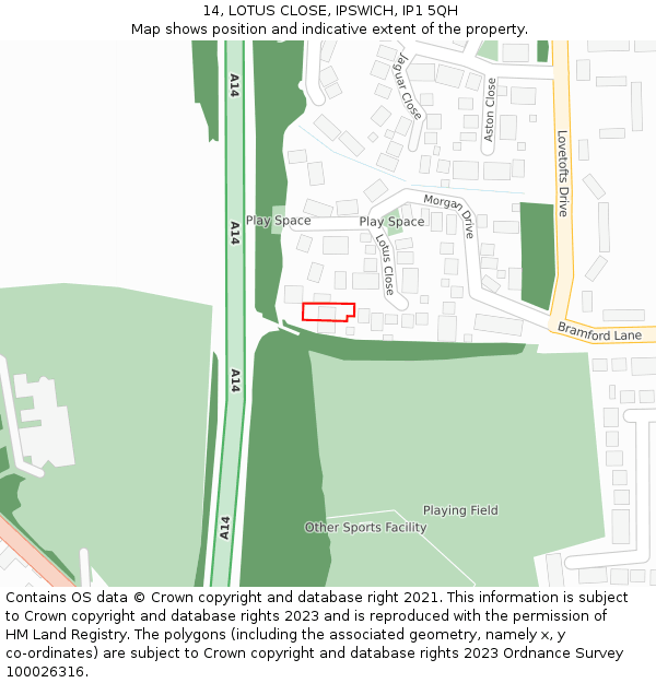 14, LOTUS CLOSE, IPSWICH, IP1 5QH: Location map and indicative extent of plot