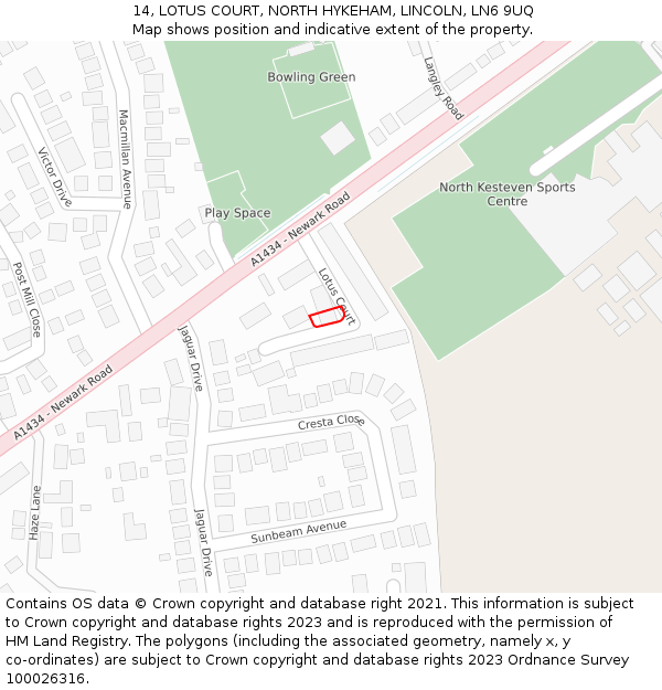 14, LOTUS COURT, NORTH HYKEHAM, LINCOLN, LN6 9UQ: Location map and indicative extent of plot