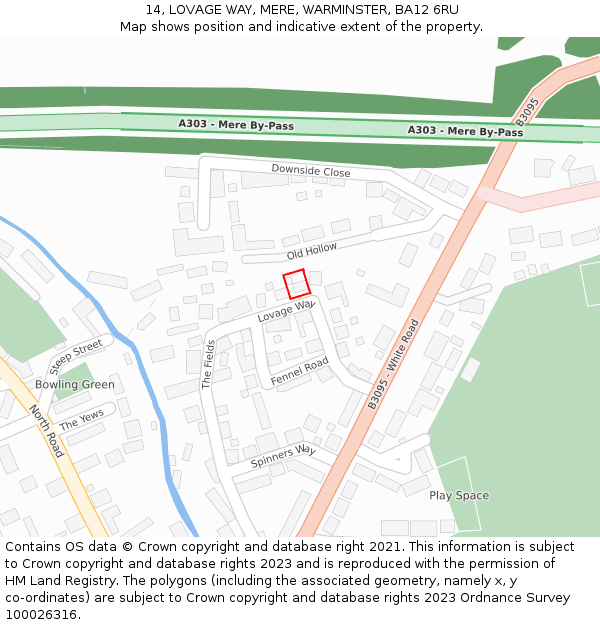 14, LOVAGE WAY, MERE, WARMINSTER, BA12 6RU: Location map and indicative extent of plot