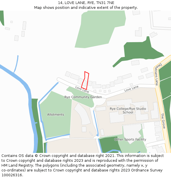 14, LOVE LANE, RYE, TN31 7NE: Location map and indicative extent of plot