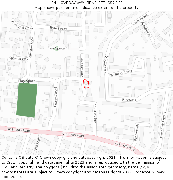 14, LOVEDAY WAY, BENFLEET, SS7 1FF: Location map and indicative extent of plot