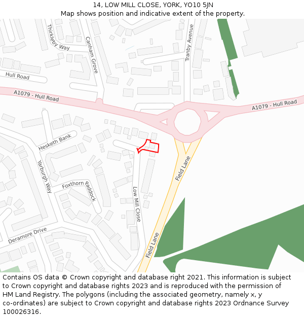 14, LOW MILL CLOSE, YORK, YO10 5JN: Location map and indicative extent of plot