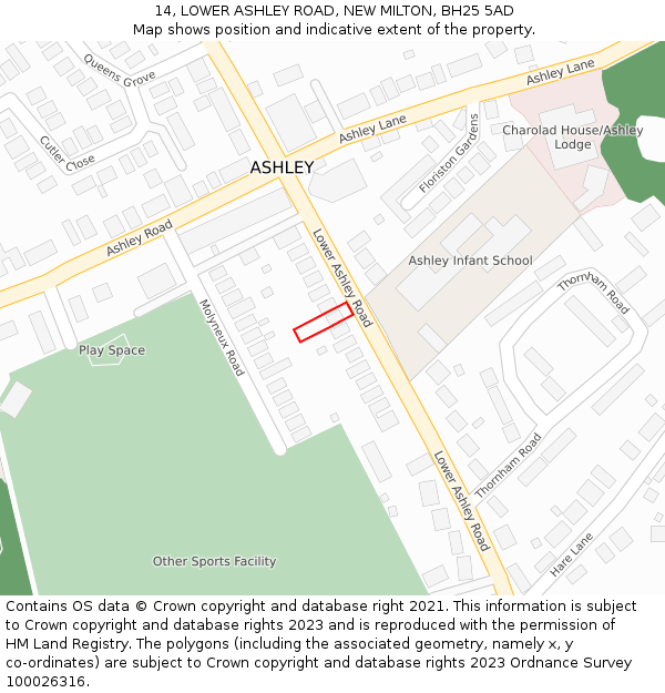 14, LOWER ASHLEY ROAD, NEW MILTON, BH25 5AD: Location map and indicative extent of plot