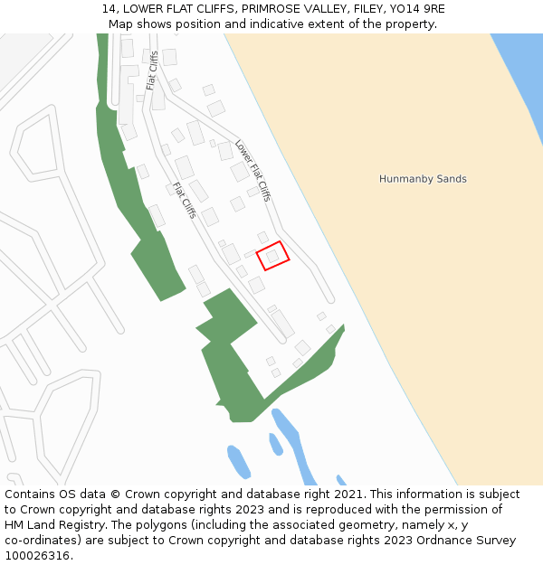 14, LOWER FLAT CLIFFS, PRIMROSE VALLEY, FILEY, YO14 9RE: Location map and indicative extent of plot