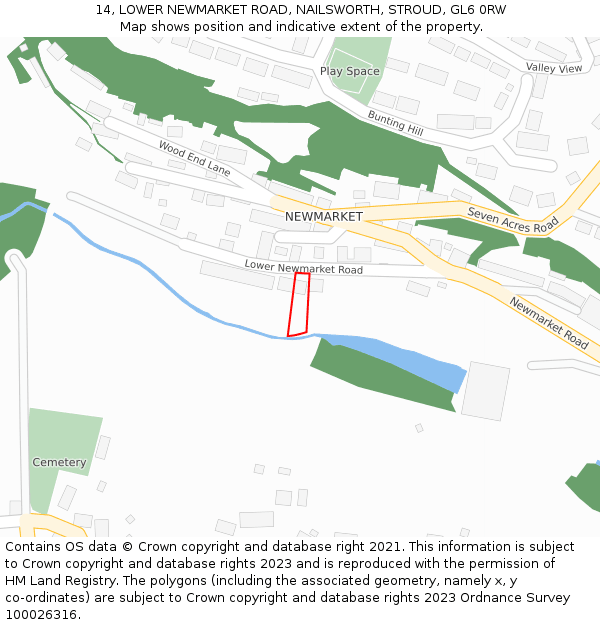 14, LOWER NEWMARKET ROAD, NAILSWORTH, STROUD, GL6 0RW: Location map and indicative extent of plot