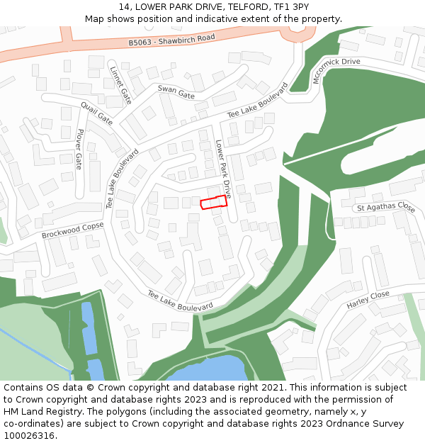 14, LOWER PARK DRIVE, TELFORD, TF1 3PY: Location map and indicative extent of plot