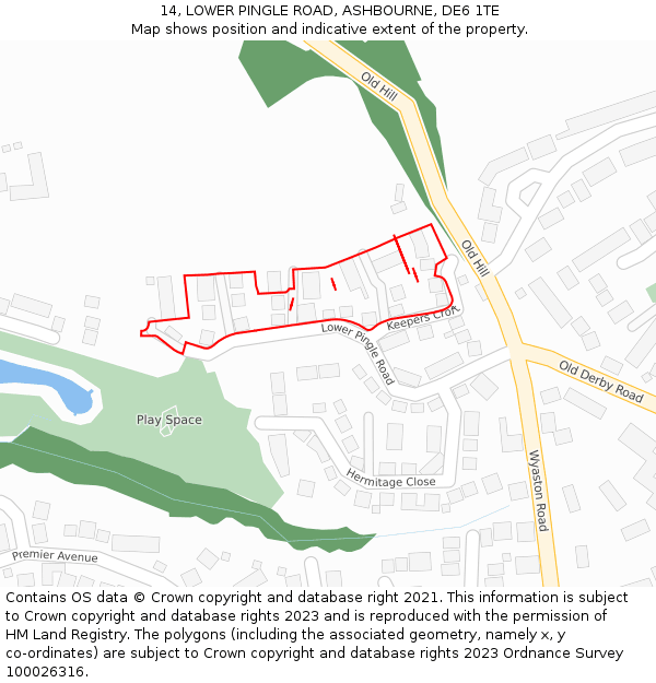 14, LOWER PINGLE ROAD, ASHBOURNE, DE6 1TE: Location map and indicative extent of plot