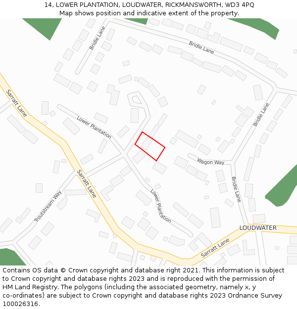 14, LOWER PLANTATION, LOUDWATER, RICKMANSWORTH, WD3 4PQ: Location map and indicative extent of plot