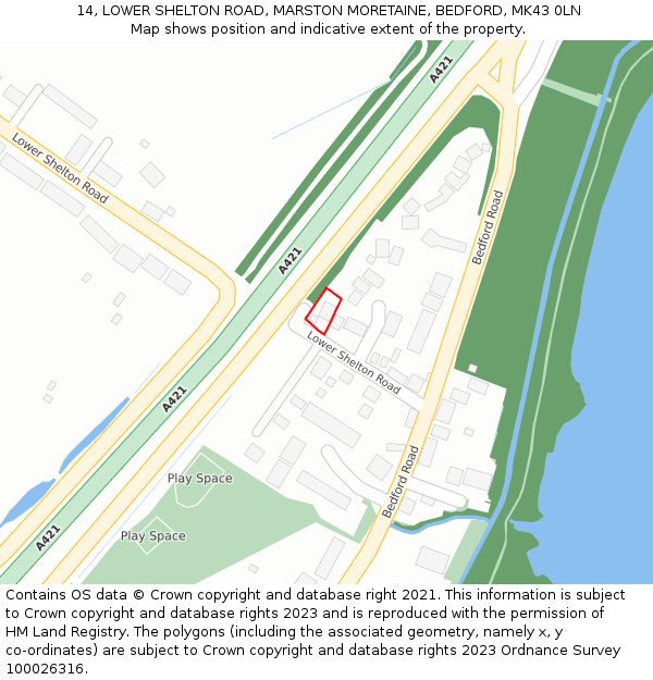 14, LOWER SHELTON ROAD, MARSTON MORETAINE, BEDFORD, MK43 0LN: Location map and indicative extent of plot