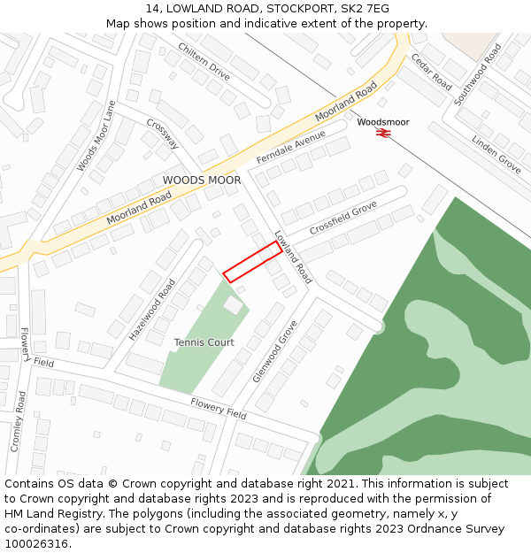 14, LOWLAND ROAD, STOCKPORT, SK2 7EG: Location map and indicative extent of plot