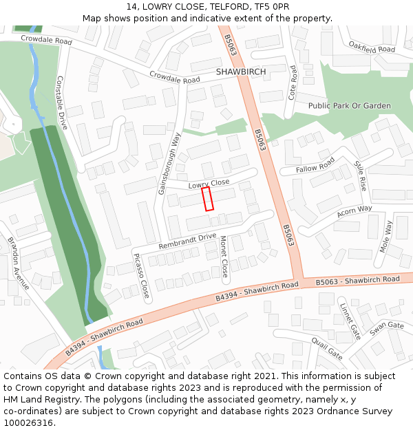 14, LOWRY CLOSE, TELFORD, TF5 0PR: Location map and indicative extent of plot