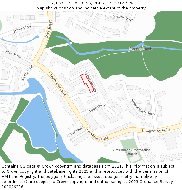 14, LOXLEY GARDENS, BURNLEY, BB12 6PW: Location map and indicative extent of plot