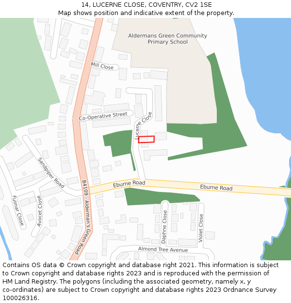 14, LUCERNE CLOSE, COVENTRY, CV2 1SE: Location map and indicative extent of plot