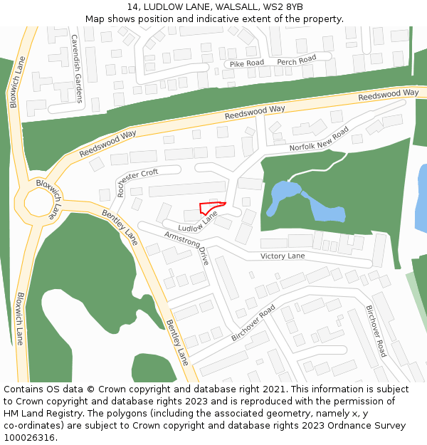 14, LUDLOW LANE, WALSALL, WS2 8YB: Location map and indicative extent of plot