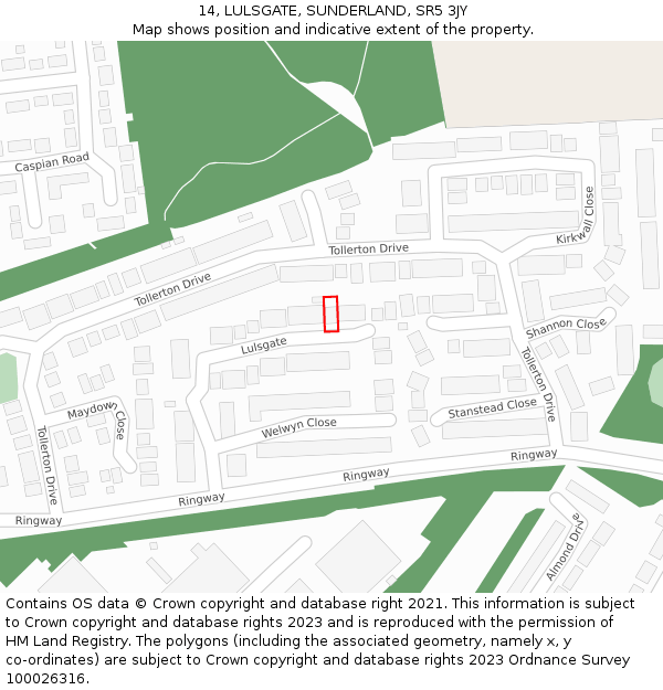 14, LULSGATE, SUNDERLAND, SR5 3JY: Location map and indicative extent of plot