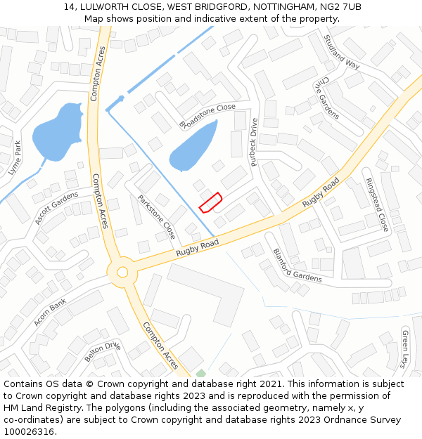 14, LULWORTH CLOSE, WEST BRIDGFORD, NOTTINGHAM, NG2 7UB: Location map and indicative extent of plot