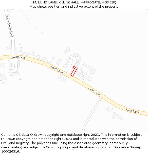 14, LUND LANE, KILLINGHALL, HARROGATE, HG3 2BQ: Location map and indicative extent of plot