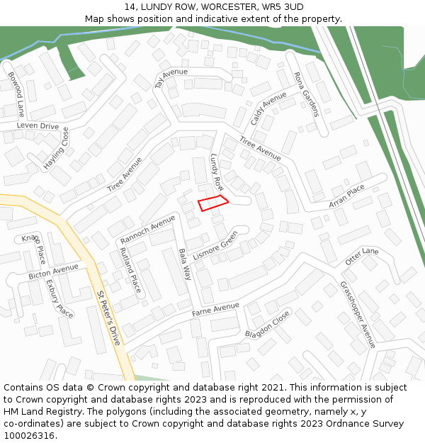 14, LUNDY ROW, WORCESTER, WR5 3UD: Location map and indicative extent of plot