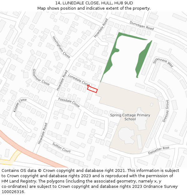 14, LUNEDALE CLOSE, HULL, HU8 9UD: Location map and indicative extent of plot