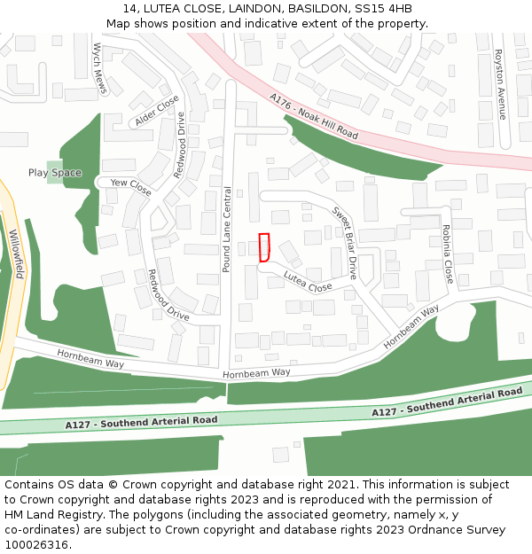 14, LUTEA CLOSE, LAINDON, BASILDON, SS15 4HB: Location map and indicative extent of plot