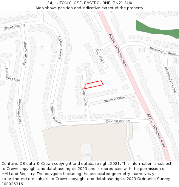 14, LUTON CLOSE, EASTBOURNE, BN21 1UX: Location map and indicative extent of plot