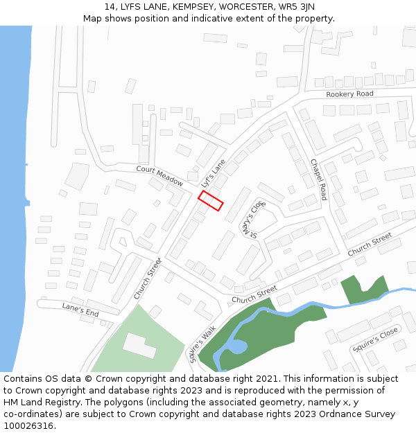 14, LYFS LANE, KEMPSEY, WORCESTER, WR5 3JN: Location map and indicative extent of plot