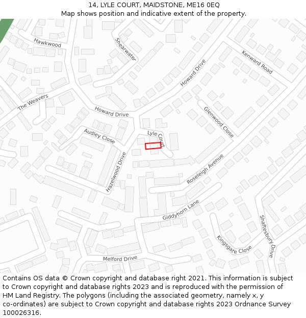 14, LYLE COURT, MAIDSTONE, ME16 0EQ: Location map and indicative extent of plot