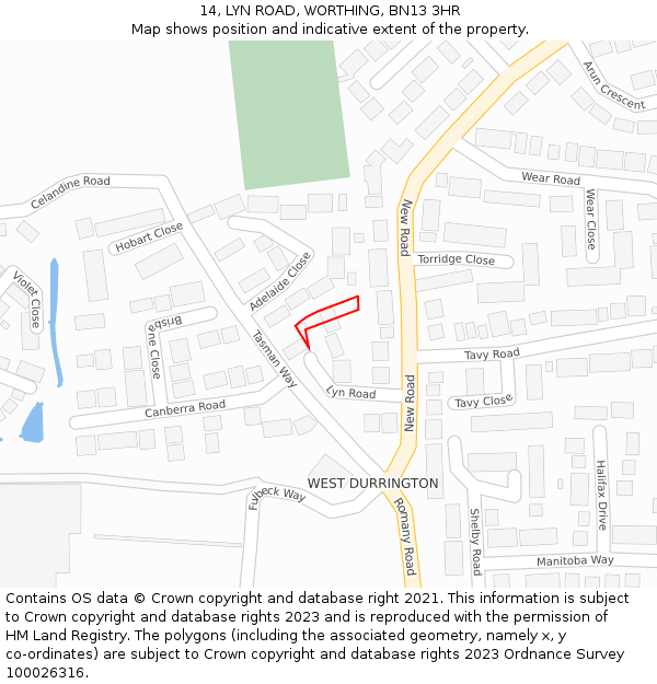 14, LYN ROAD, WORTHING, BN13 3HR: Location map and indicative extent of plot