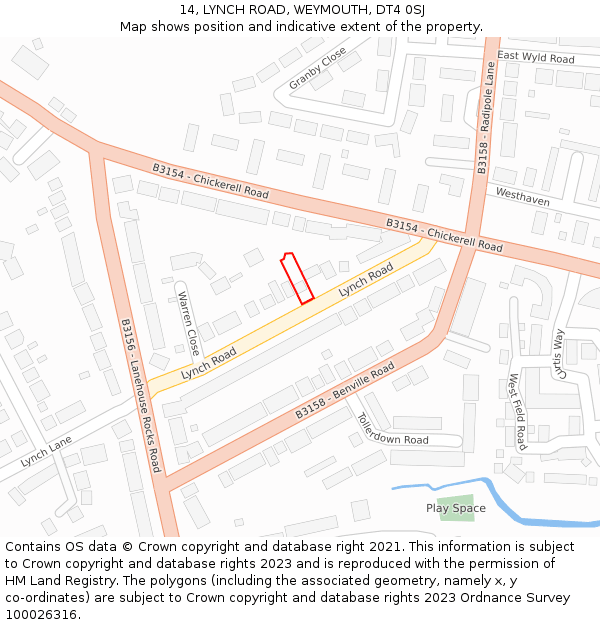 14, LYNCH ROAD, WEYMOUTH, DT4 0SJ: Location map and indicative extent of plot