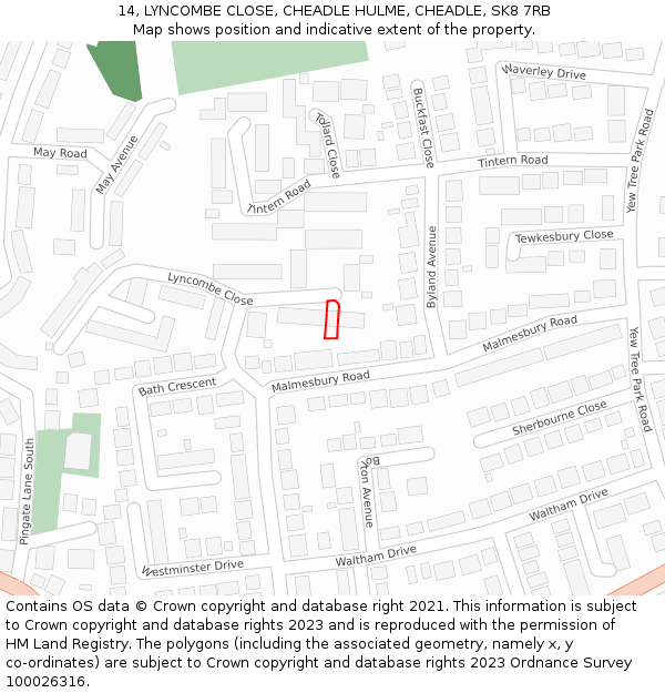 14, LYNCOMBE CLOSE, CHEADLE HULME, CHEADLE, SK8 7RB: Location map and indicative extent of plot